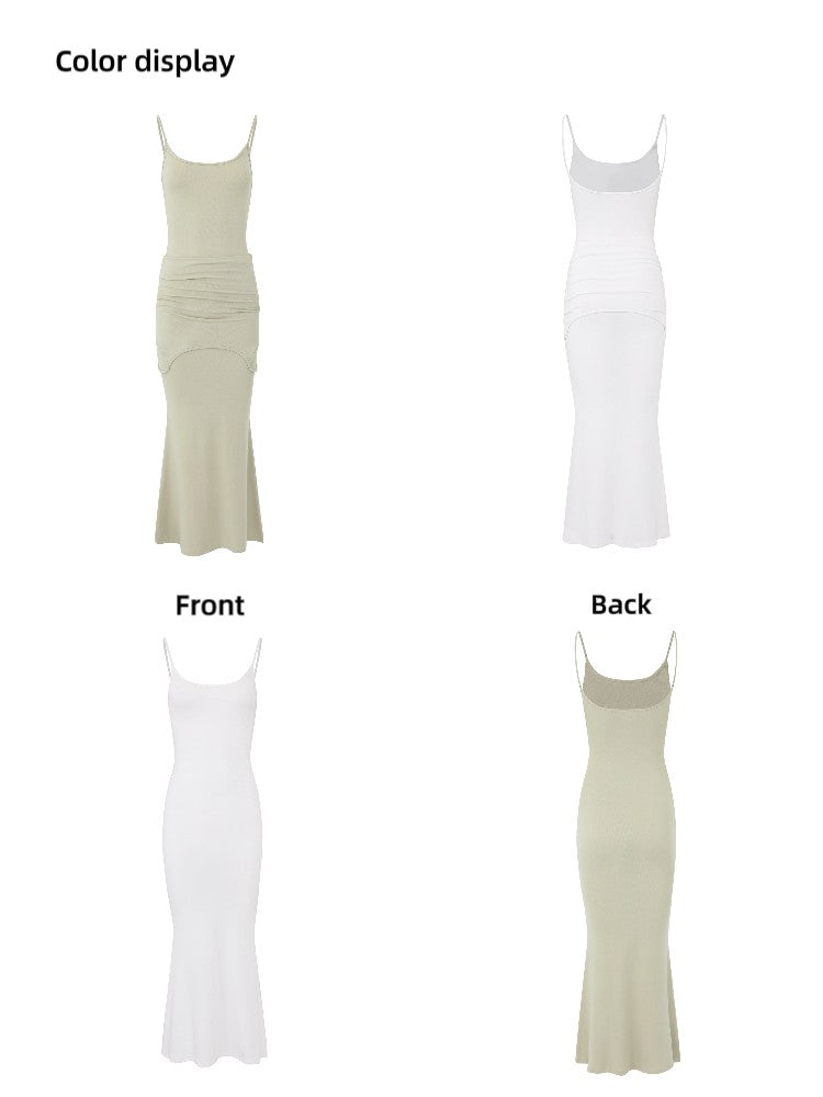 iamxiaa Folded Two Tone Waist Layered Slim Spaghetti Strap Women&