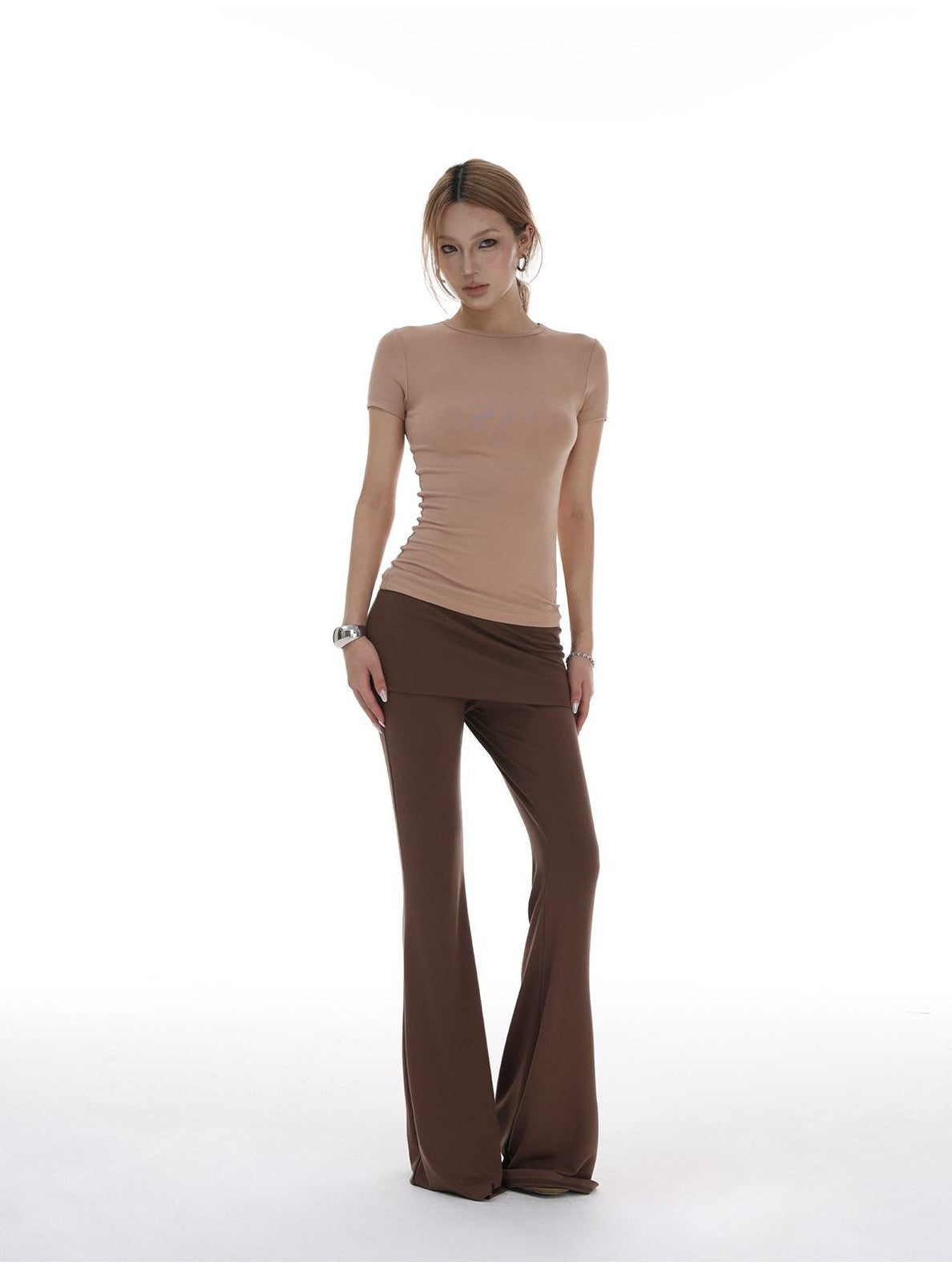 iamxiaa Foldover Waist Low Rise Skirted Slimming Women&