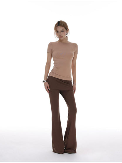 iamxiaa Foldover Waist Low Rise Skirted Slimming Women&