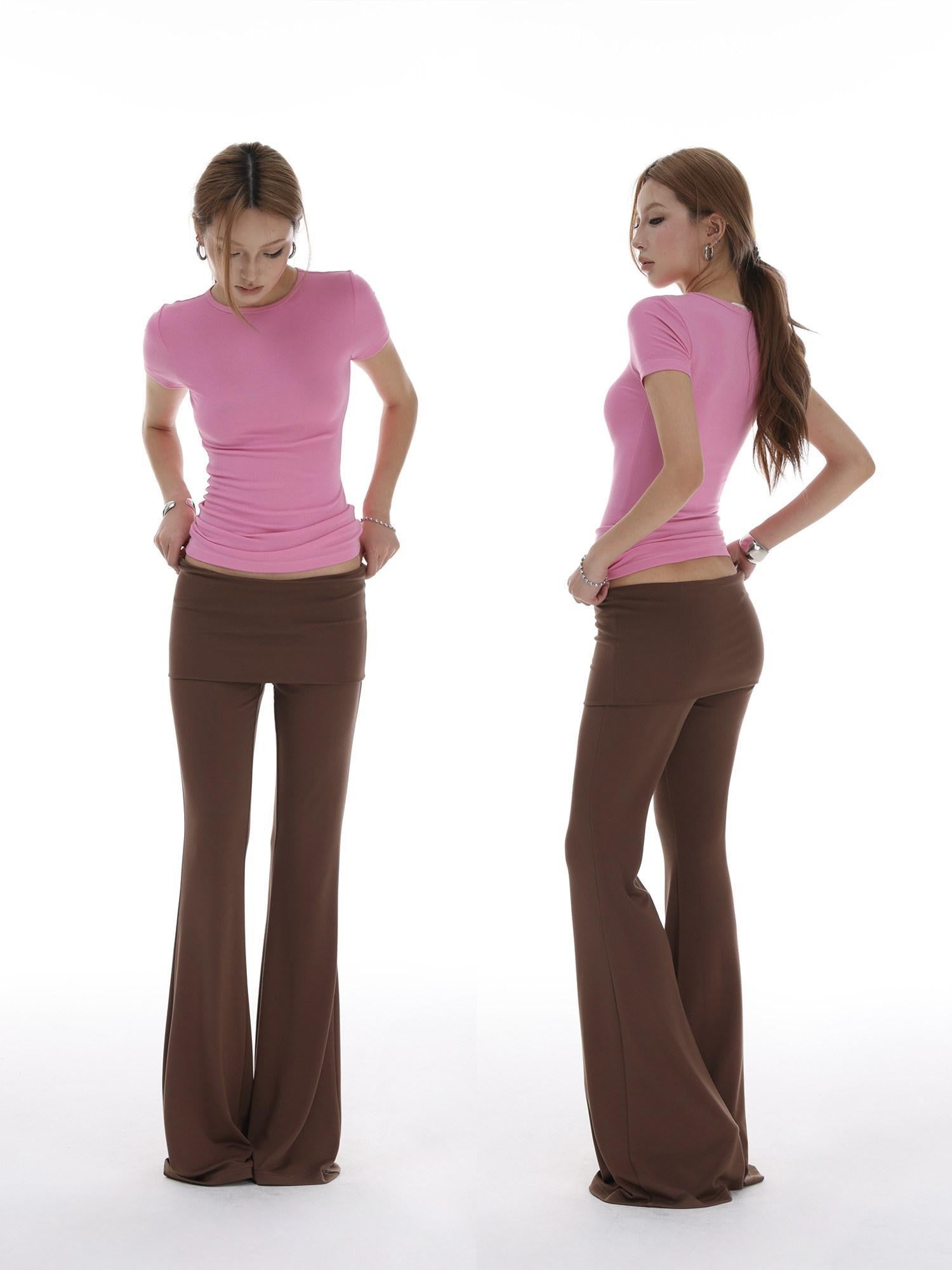 iamxiaa Foldover Waist Low Rise Skirted Slimming Women&
