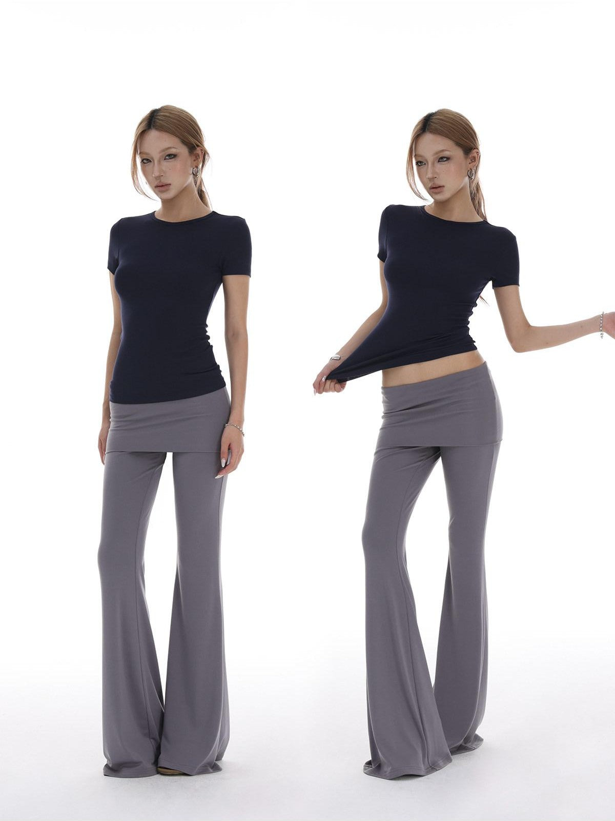 iamxiaa Foldover Waist Low Rise Skirted Slimming Women&