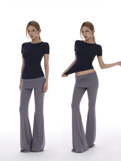 iamxiaa Foldover Waist Low Rise Skirted Slimming Women&