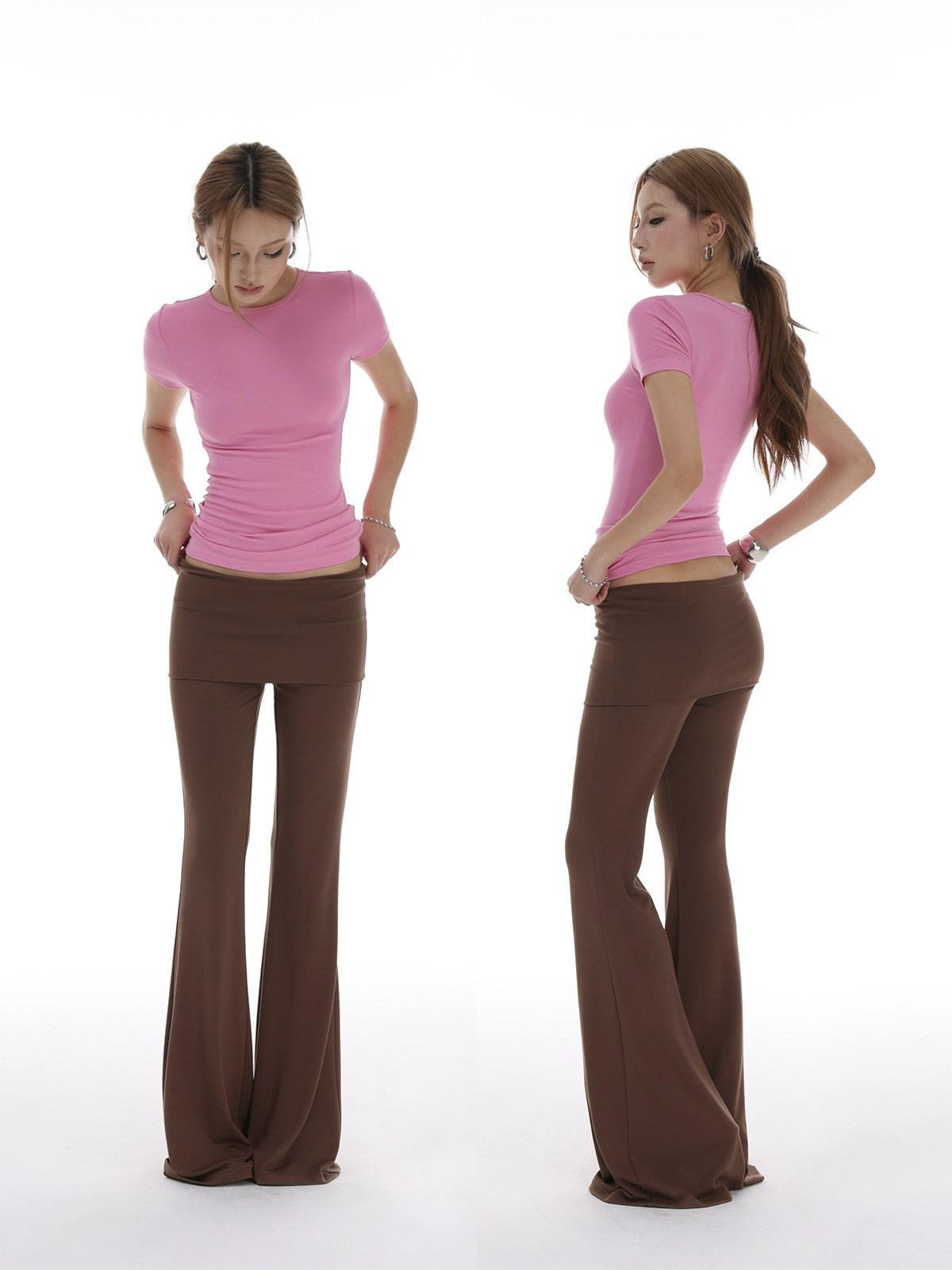 iamxiaa Foldover Waist Low Rise Skirted Slimming Women&