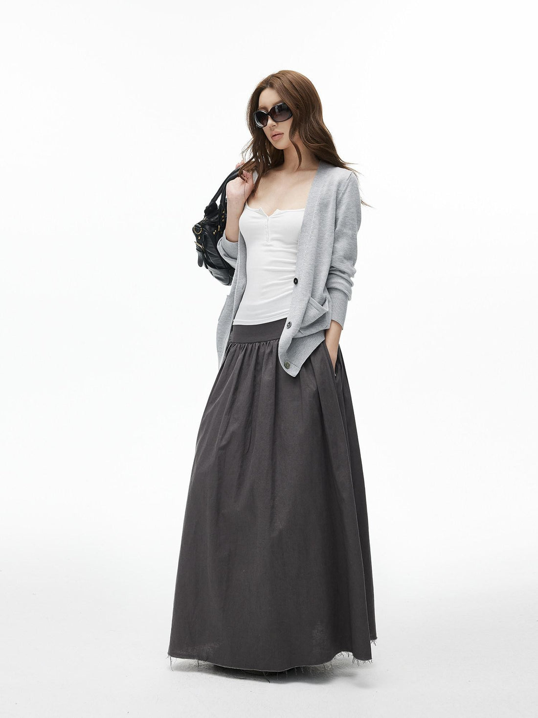 iamxiaa Frayed Hem Pleated Panel Low Waist Women&