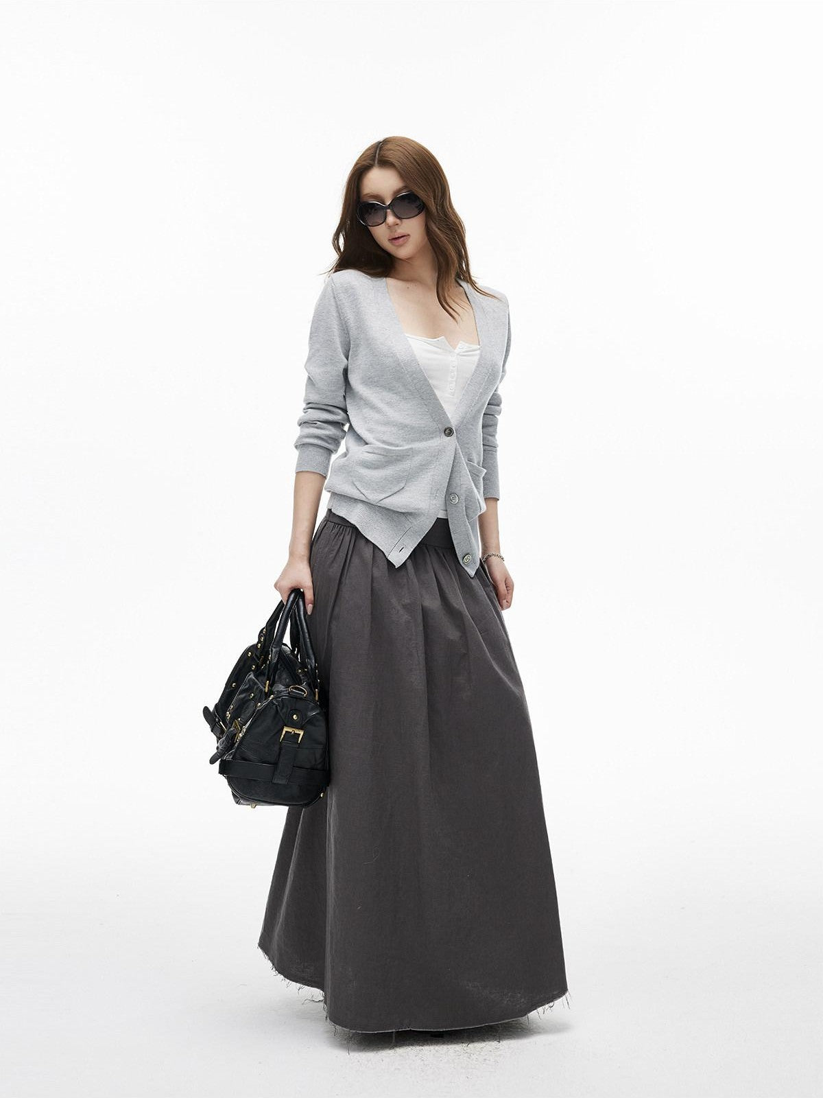 iamxiaa Frayed Hem Pleated Panel Low Waist Women&