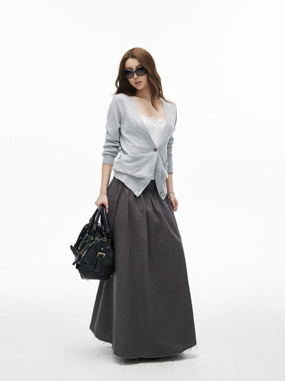 iamxiaa Frayed Hem Pleated Panel Low Waist Women&