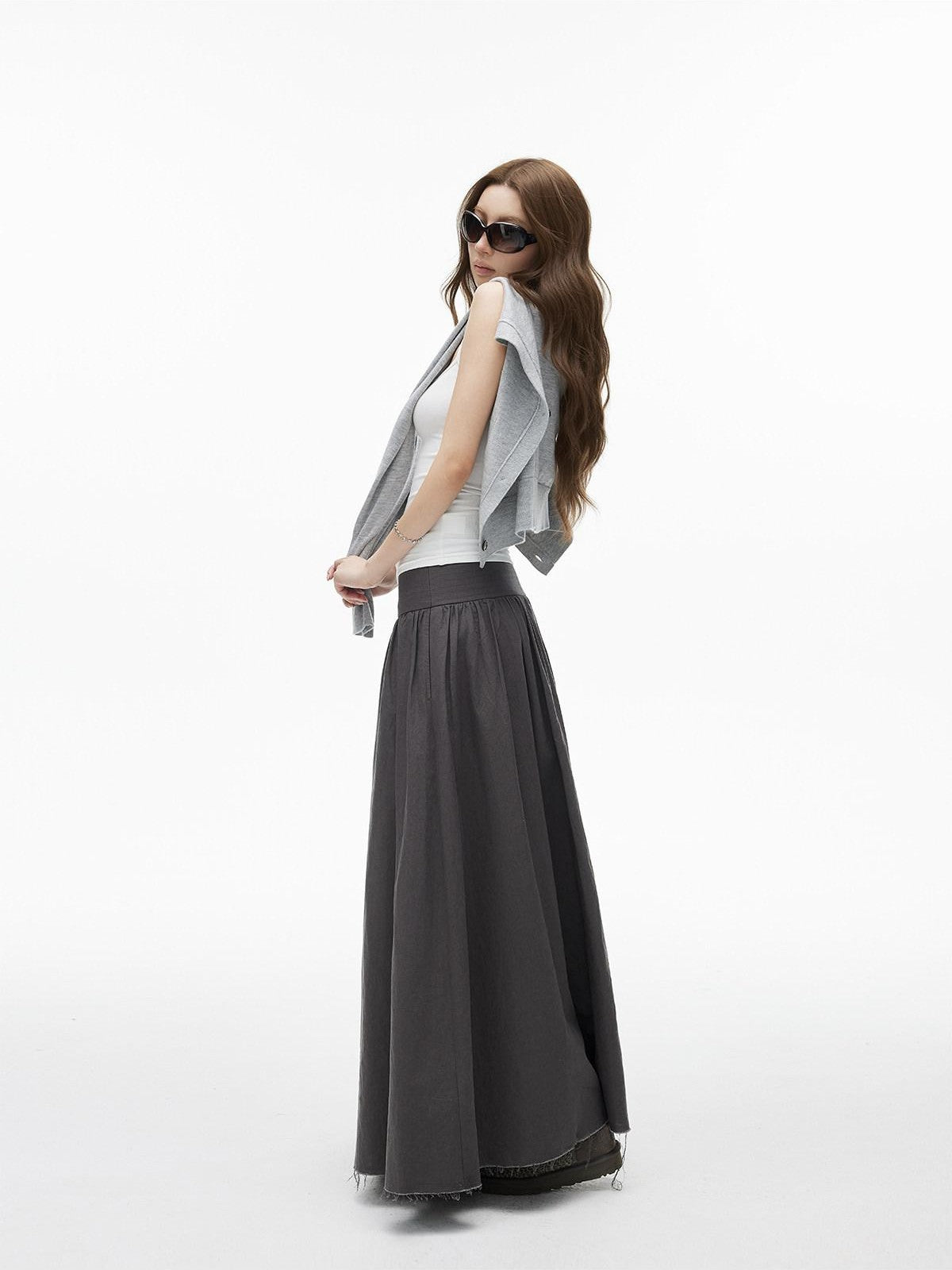 iamxiaa Frayed Hem Pleated Panel Low Waist Women&