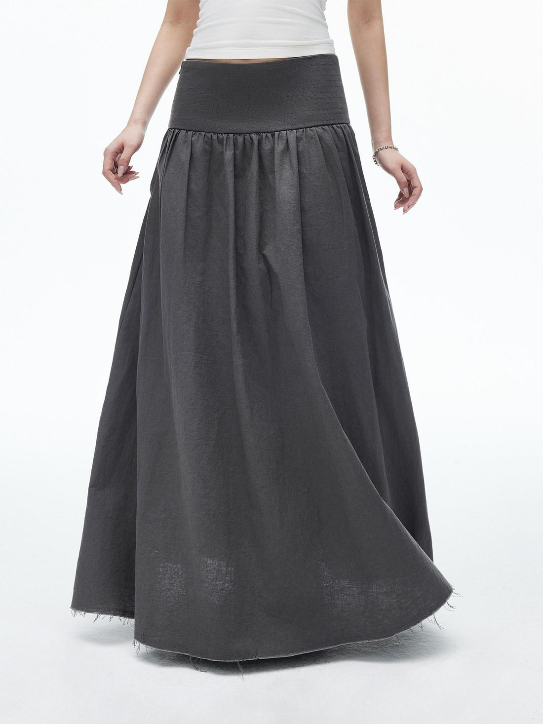 iamxiaa Frayed Hem Pleated Panel Low Waist Women&