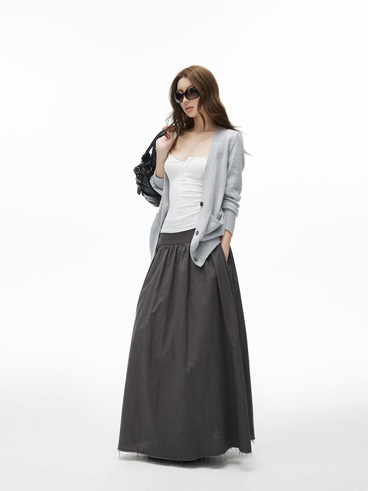 iamxiaa Frayed Hem Pleated Panel Low Waist Women&