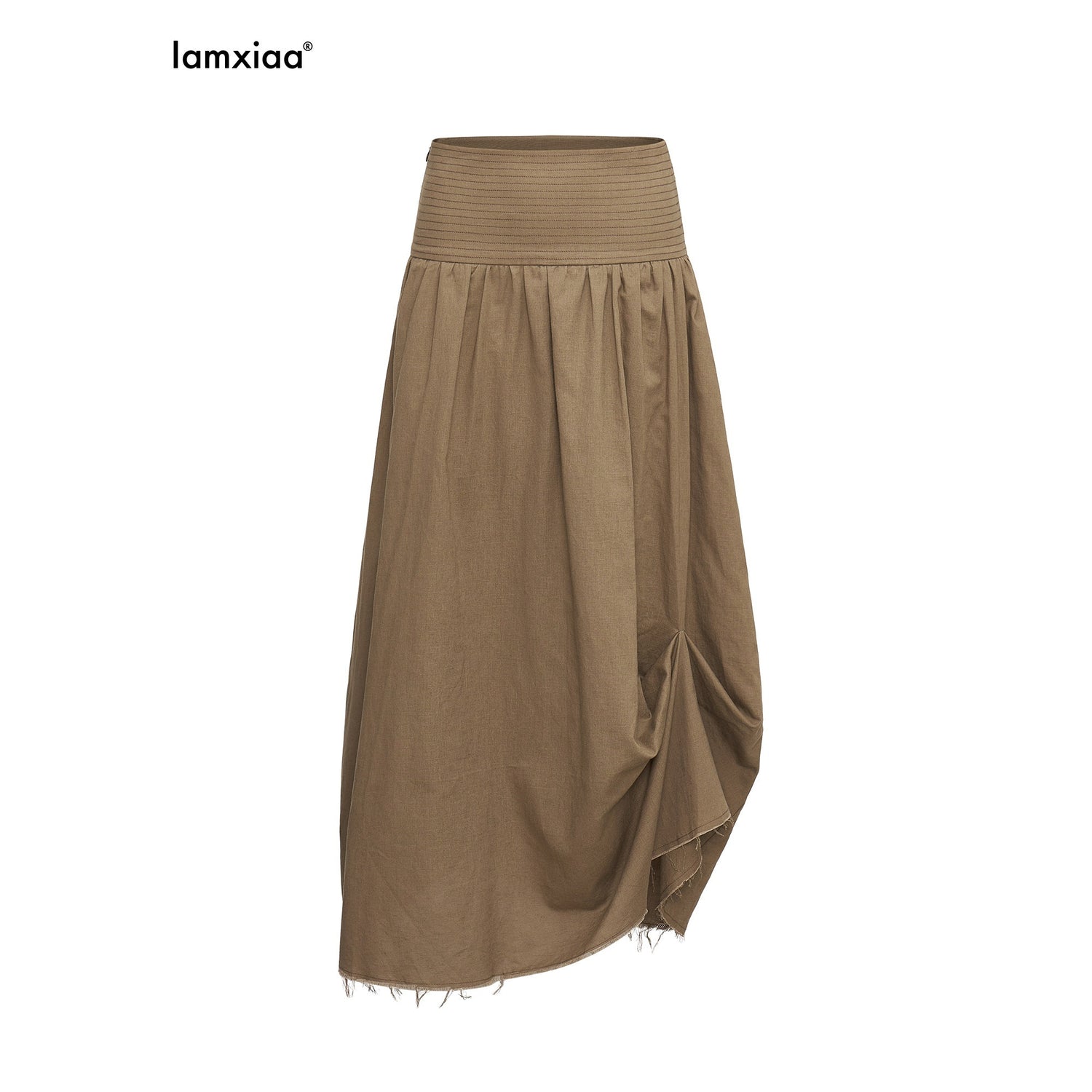 iamxiaa_Frayed_Panel_Pleat_Wide_Waistband_Asymmetric_Women&