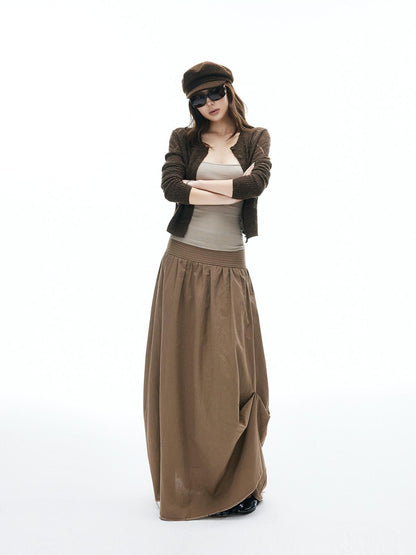 iamxiaa Frayed Panel Pleat Wide Waistband Asymmetric Women&