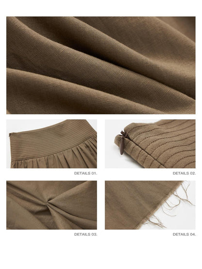 iamxiaa Frayed Panel Pleat Wide Waistband Asymmetric Women&