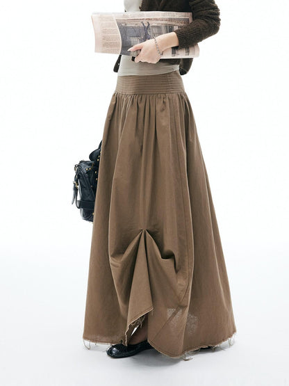 iamxiaa Frayed Panel Pleat Wide Waistband Asymmetric Women&