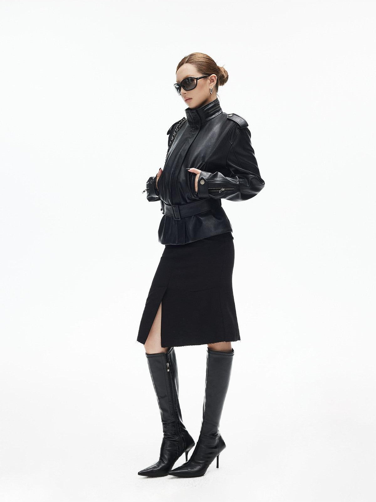 iamxiaa Front Slit Panel Asymmetric Hem Slimming Women&