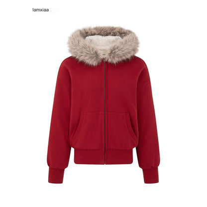 iamxiaa_Garment_Dyed_Lava_Red_Hooded_Eco_Fur_Fleece_Women&