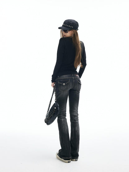 iamxiaa Gradient Lightning Slub Texture Vintage Women&