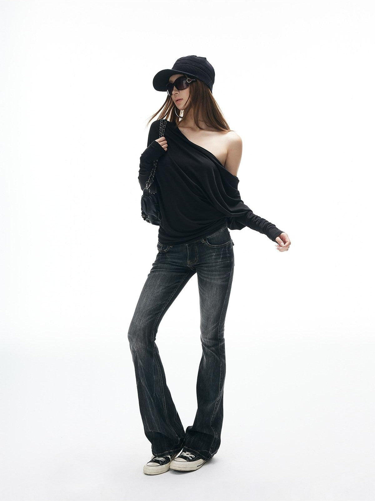 iamxiaa Gradient Lightning Slub Texture Vintage Women&