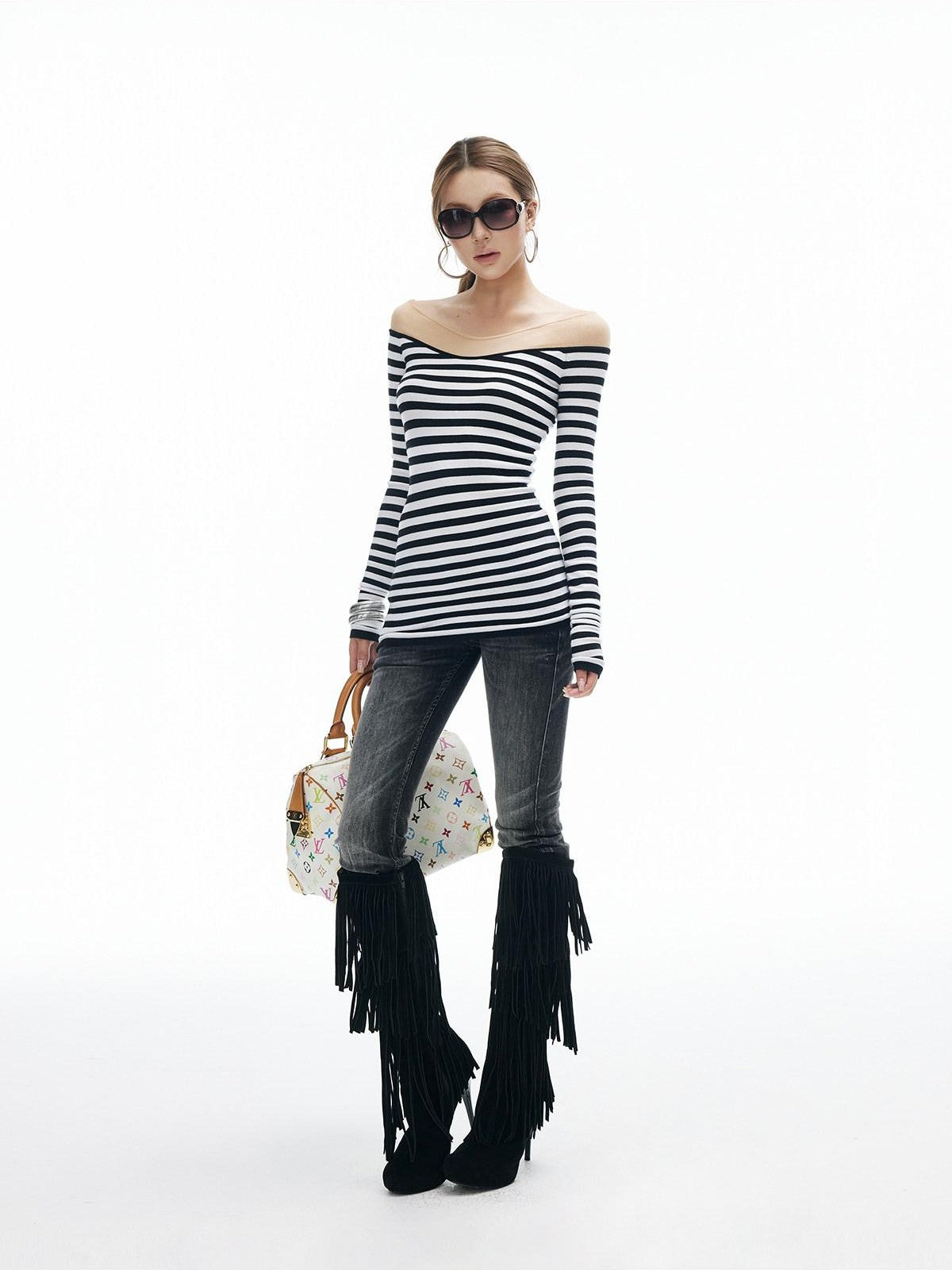 iamxiaa Gradient Lightning Slub Texture Vintage Women&