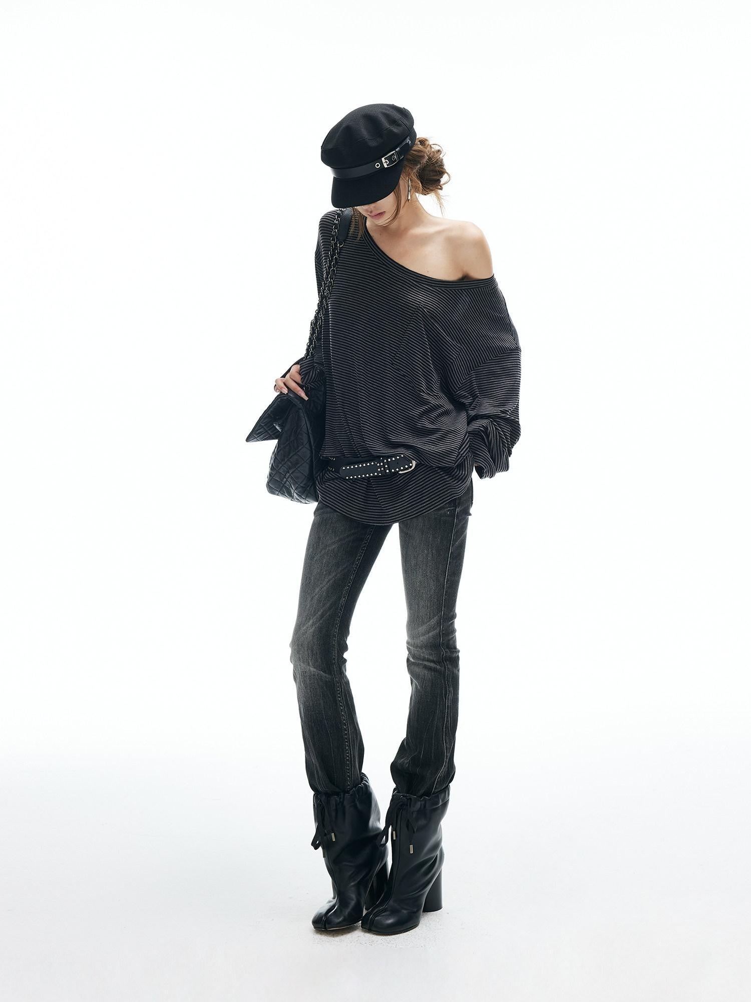 iamxiaa Gradient Lightning Slub Texture Vintage Women&