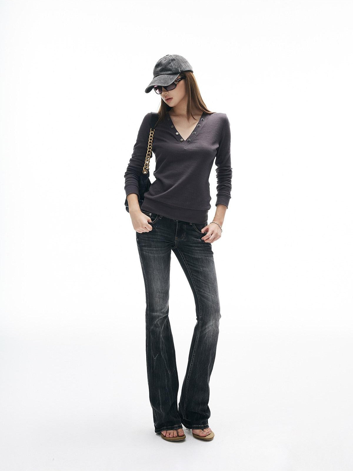 iamxiaa Gradient Lightning Slub Texture Vintage Women&