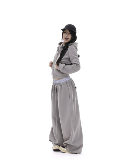 iamxiaa Gray Designer Fitted Cropped Classic Hooded Reversible Women&