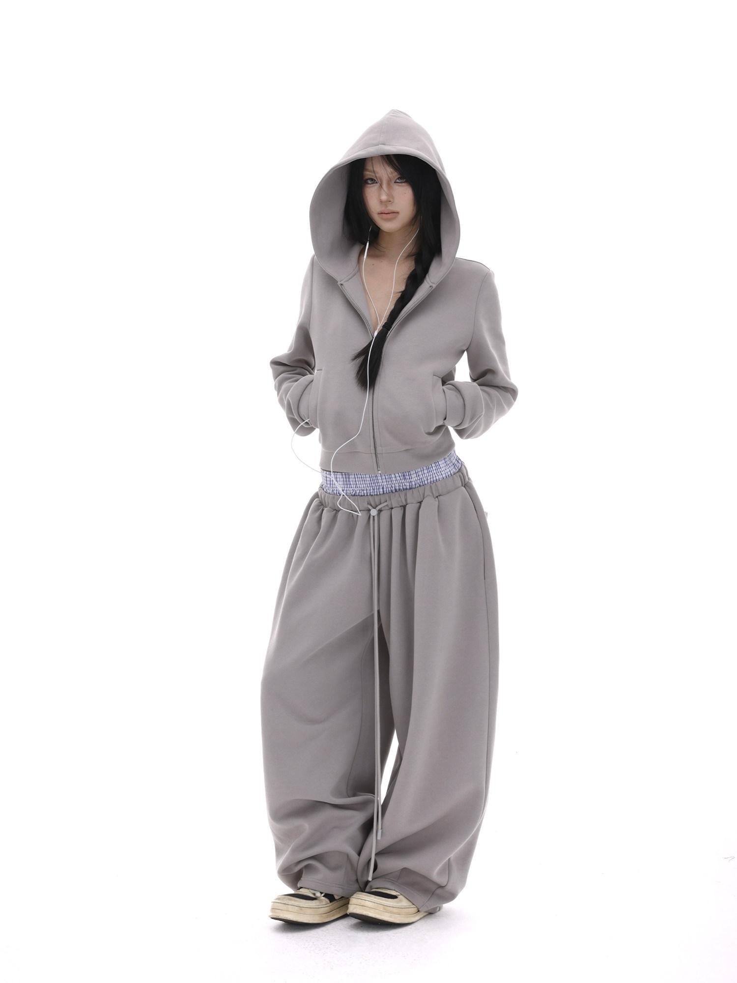 iamxiaa Gray Designer Fitted Cropped Classic Hooded Reversible Women&
