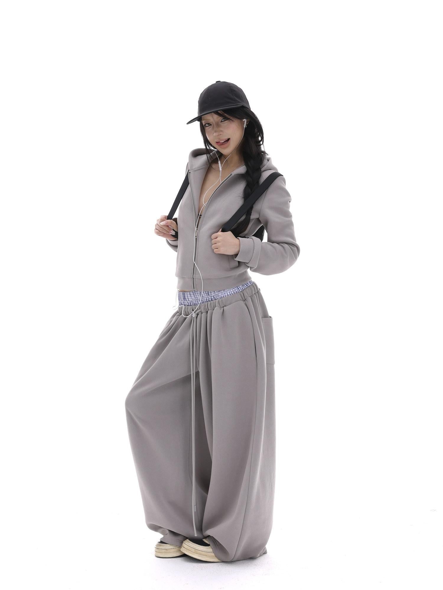 iamxiaa Gray Designer Fitted Cropped Classic Hooded Reversible Women&