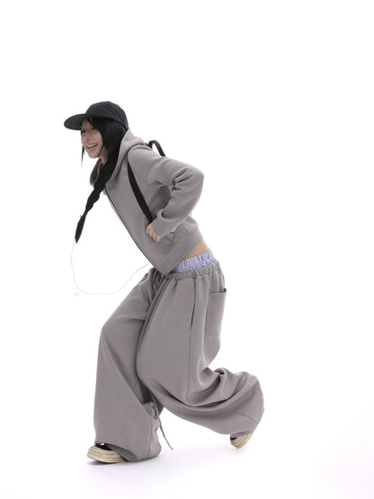 iamxiaa Gray Designer Fitted Cropped Classic Hooded Reversible Women&