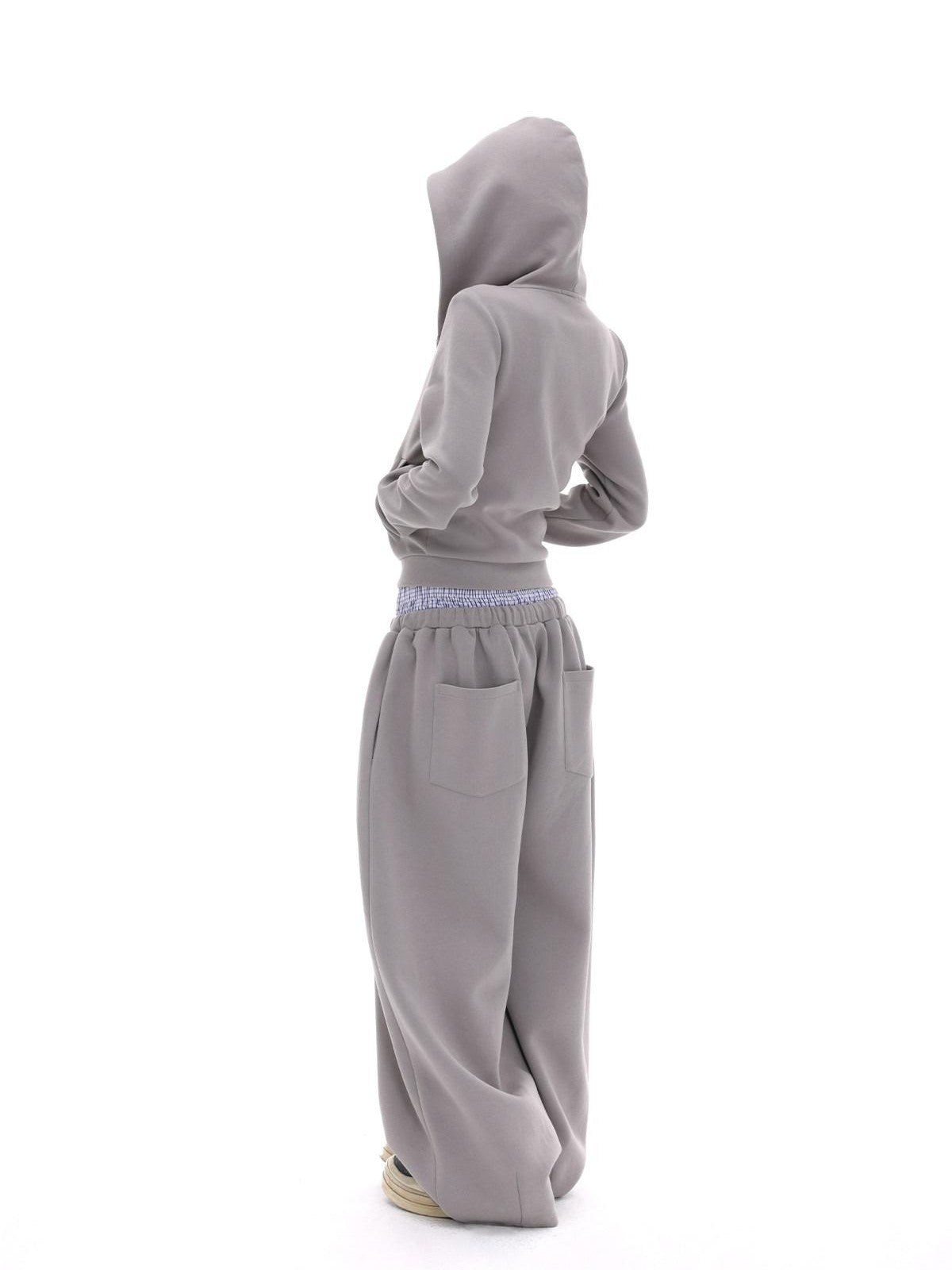 iamxiaa Gray Designer Fitted Cropped Classic Hooded Reversible Women&