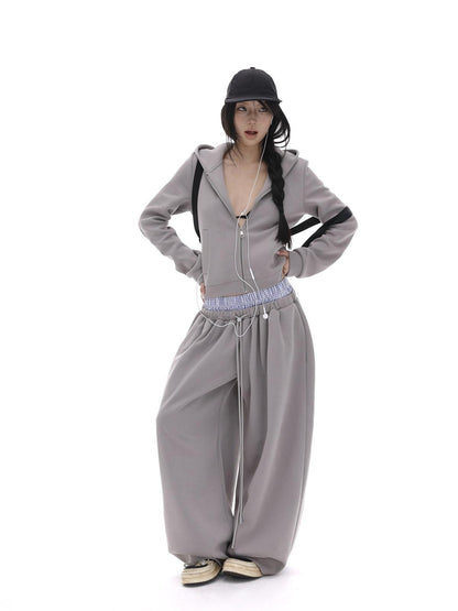 iamxiaa Gray Designer Fitted Cropped Classic Hooded Reversible Women&