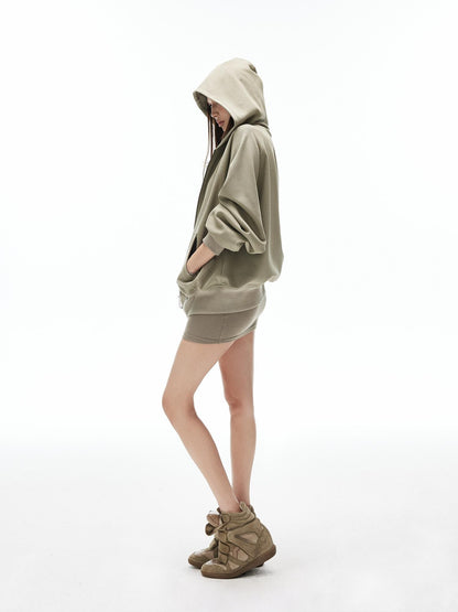 iamxiaa Gray Green Hooded Zip Oversized Women&