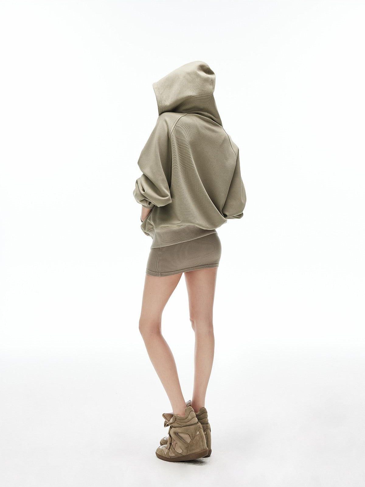 iamxiaa Gray Green Hooded Zip Oversized Women&