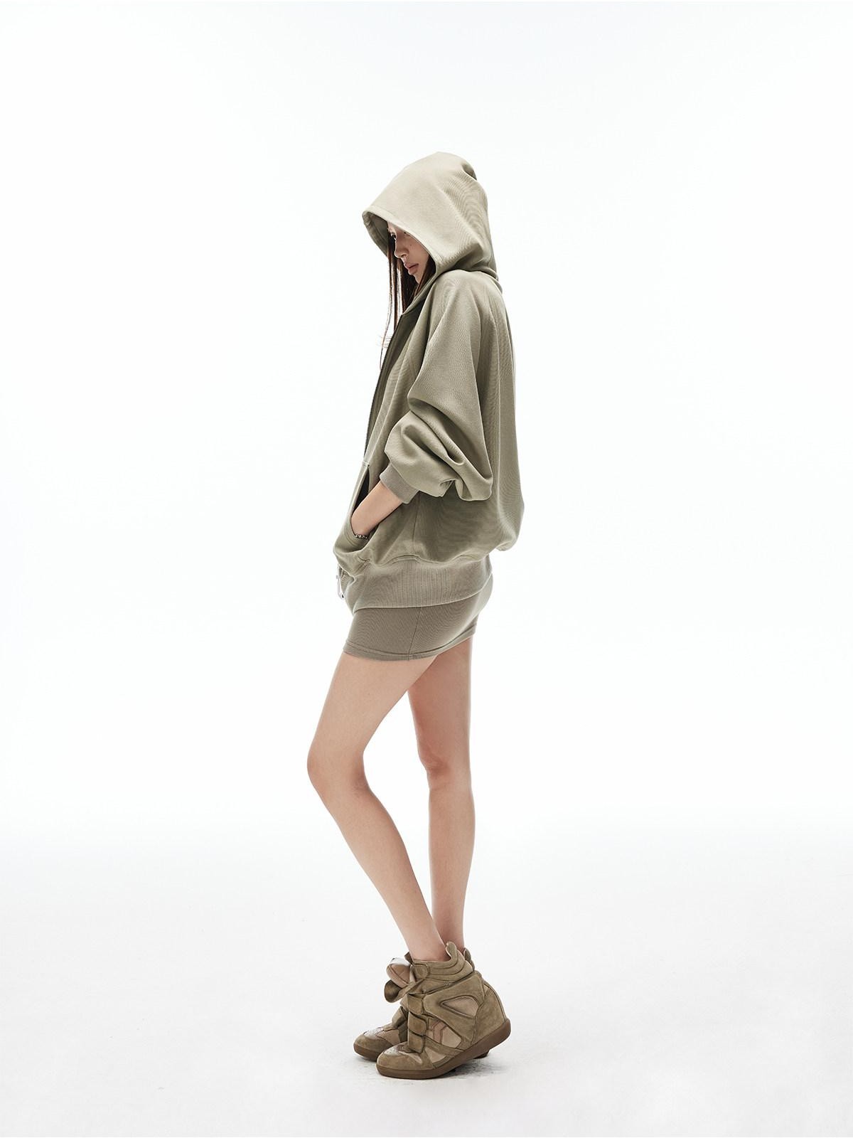 iamxiaa Gray Green Hooded Zip Oversized Women&