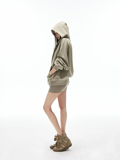 iamxiaa Gray Green Hooded Zip Oversized Women&