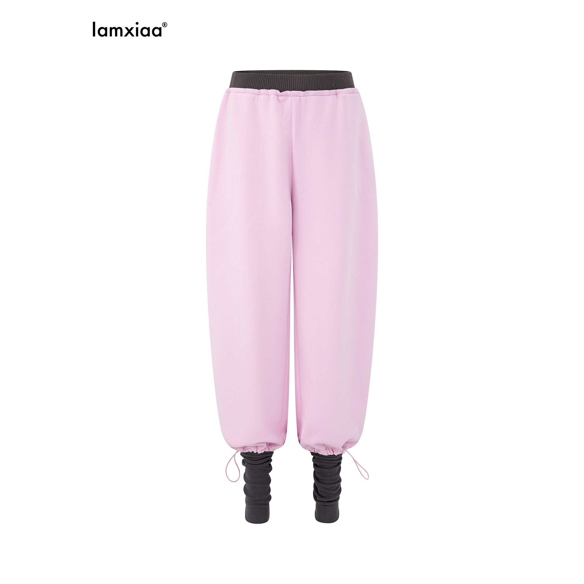 iamxiaa_Gray_Pink_Colorblock_Ribbed_Low_Waist_Faux_Two_Piece_Women&