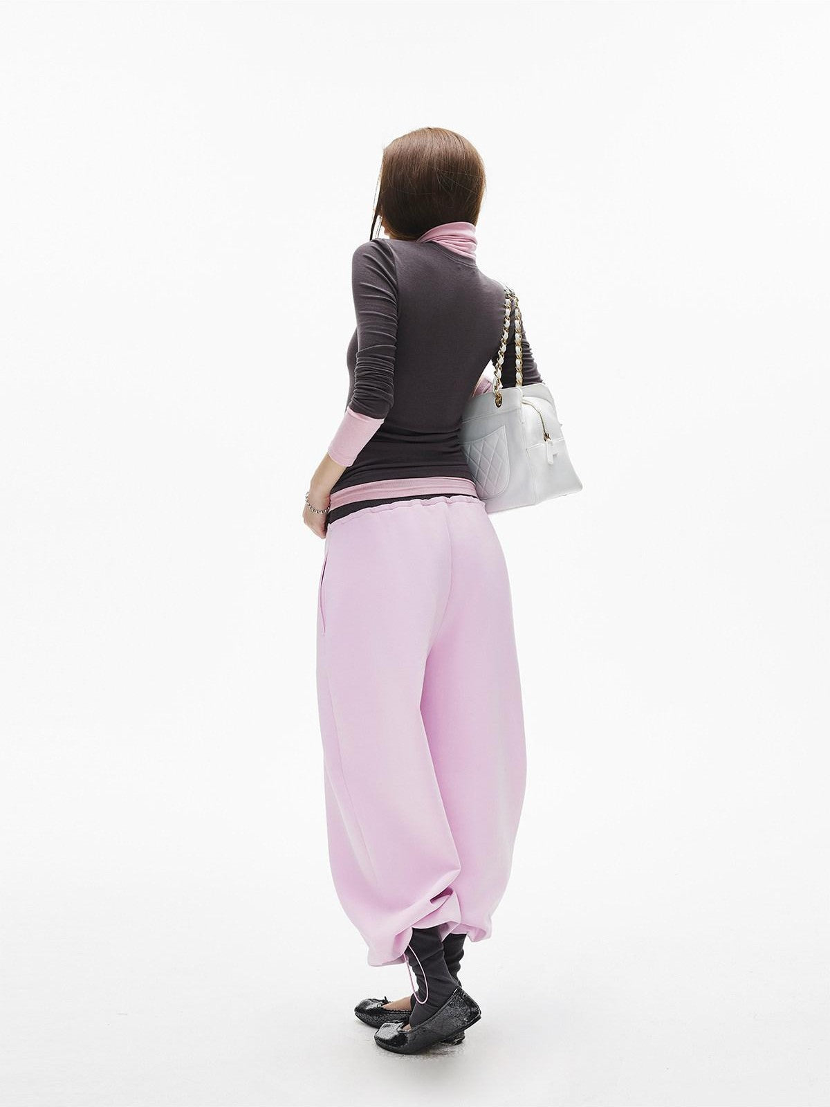 iamxiaa Gray Pink Colorblock Ribbed Low Waist Faux Two Piece Women&