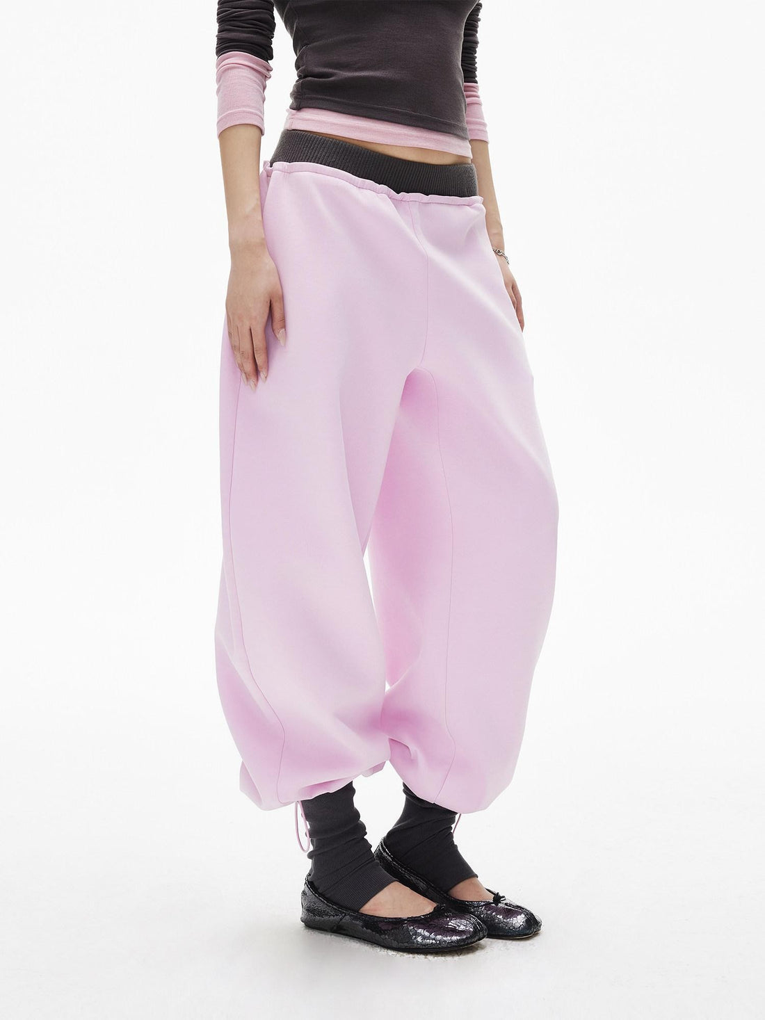 iamxiaa Gray Pink Colorblock Ribbed Low Waist Faux Two Piece Women&