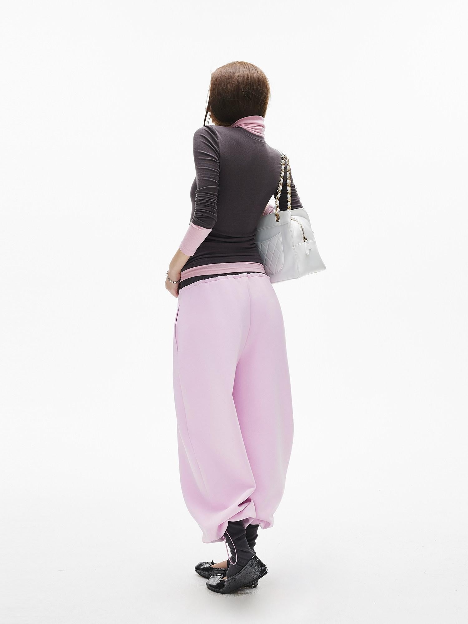 iamxiaa Gray Pink Colorblock Ribbed Low Waist Faux Two Piece Women&