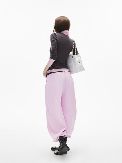 iamxiaa Gray Pink Colorblock Ribbed Low Waist Faux Two Piece Women&