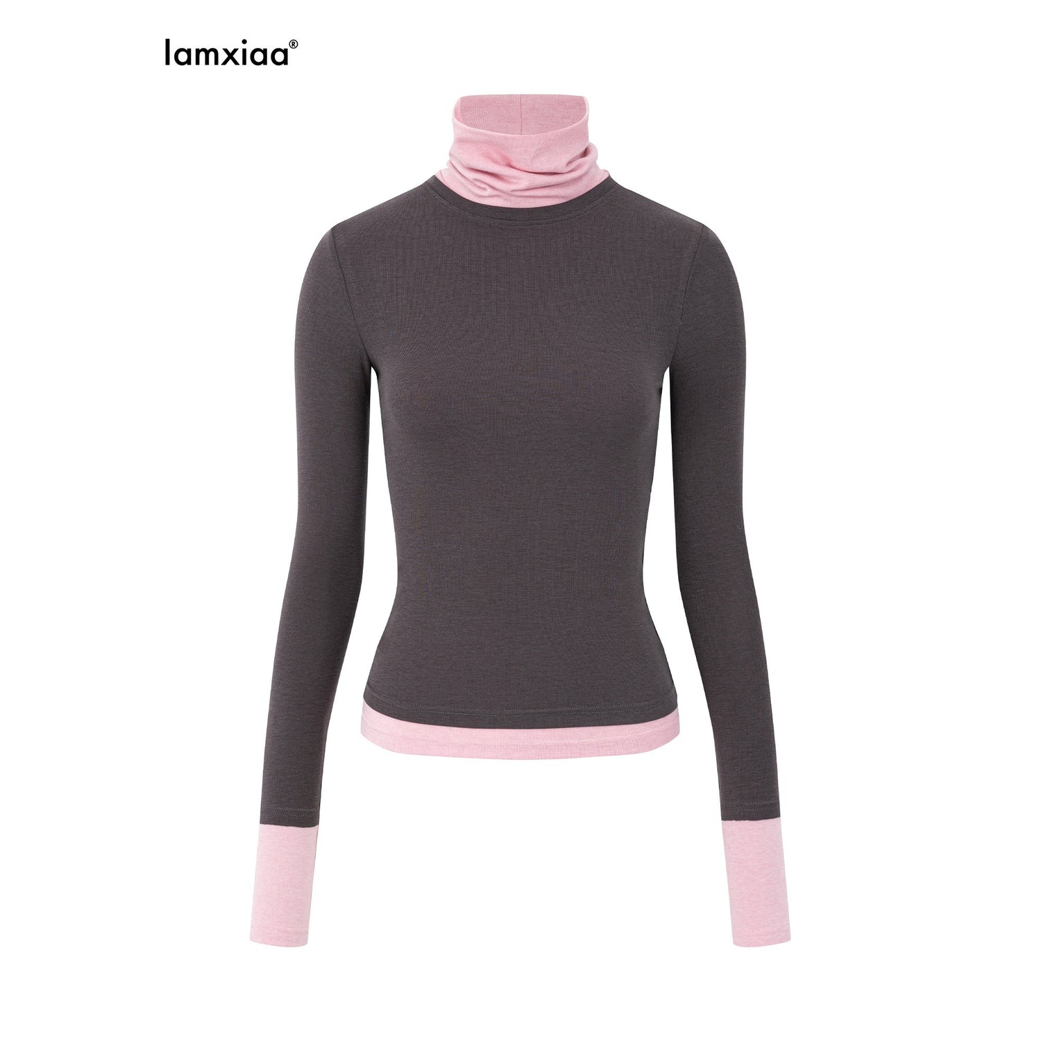 iamxiaa_Gray_Pink_Patch_Offset_Layered_Double_Layer_Collar_Women&