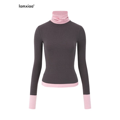 iamxiaa_Gray_Pink_Patch_Offset_Layered_Double_Layer_Collar_Women&