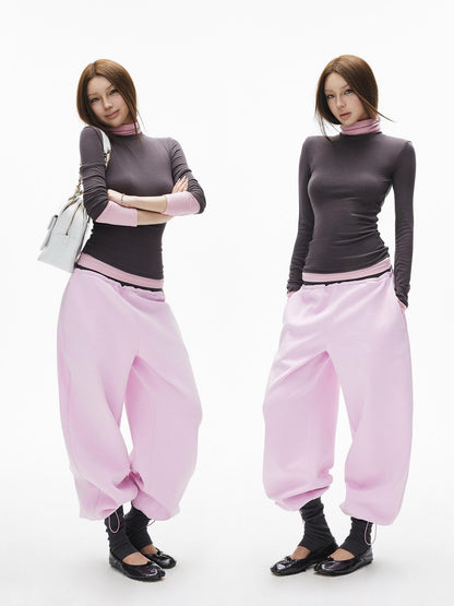 iamxiaa Gray Pink Patch Offset Layered Double Layer Collar Women&
