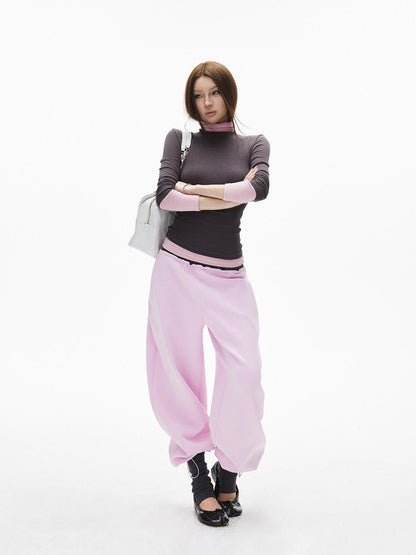 iamxiaa Gray Pink Patch Offset Layered Double Layer Collar Women&