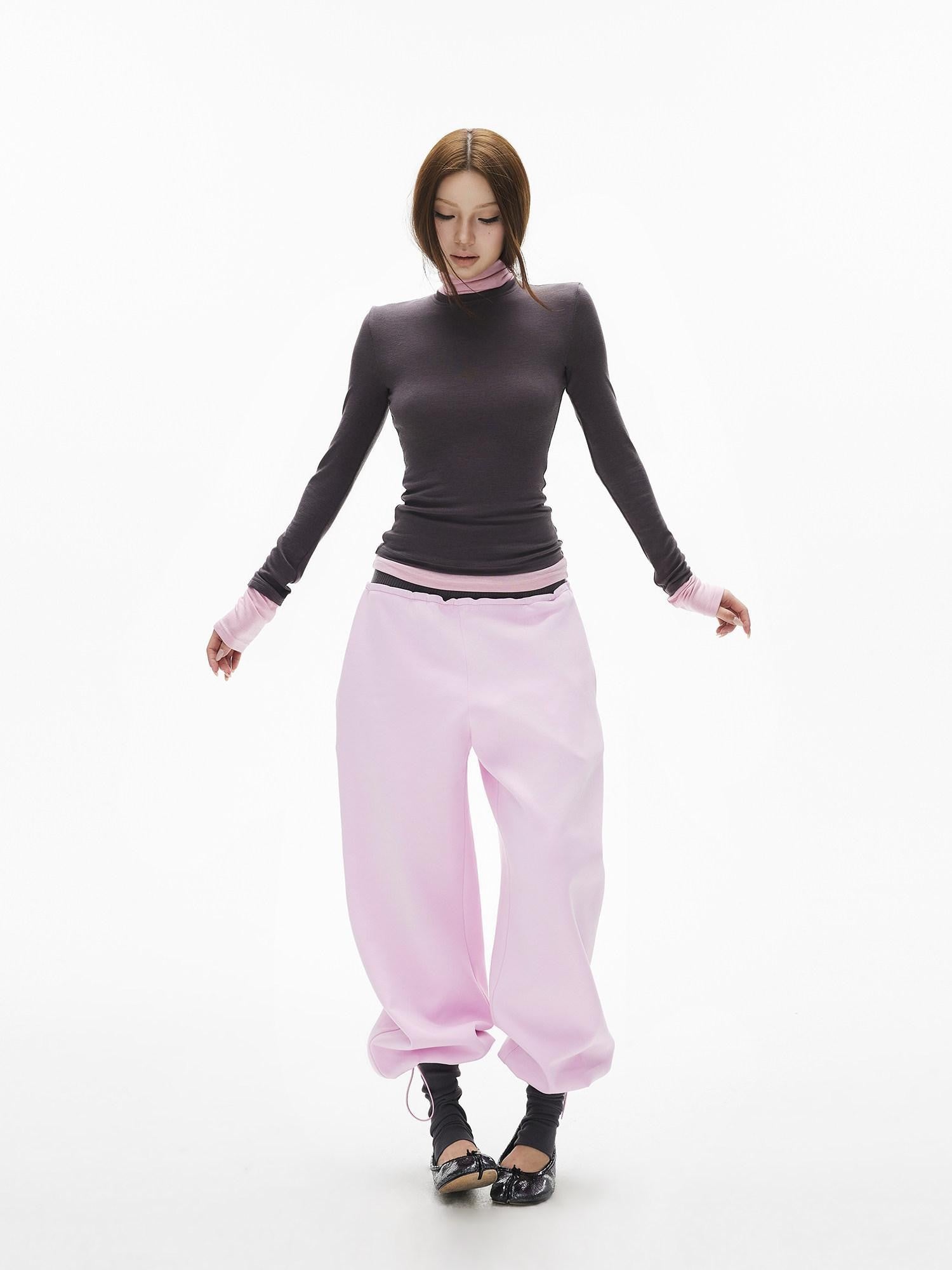iamxiaa Gray Pink Patch Offset Layered Double Layer Collar Women&