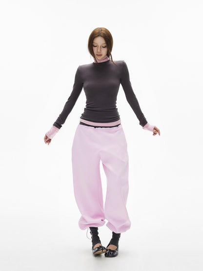 iamxiaa Gray Pink Patch Offset Layered Double Layer Collar Women&
