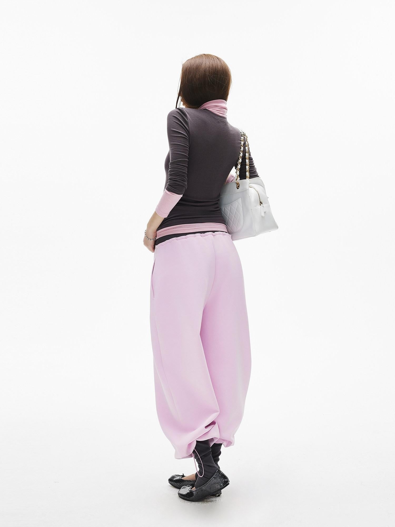 iamxiaa Gray Pink Patch Offset Layered Double Layer Collar Women&