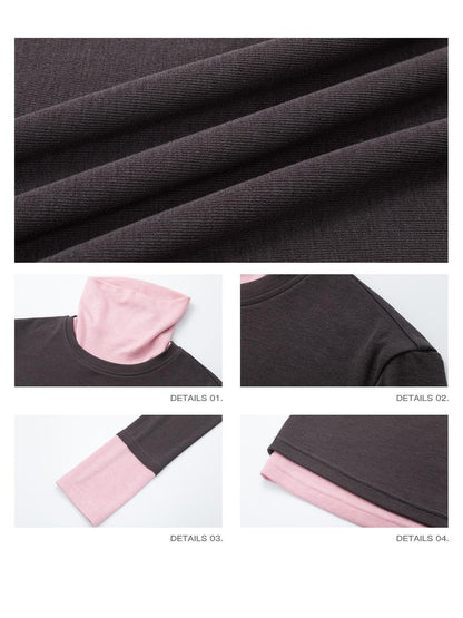 iamxiaa Gray Pink Patch Offset Layered Double Layer Collar Women&