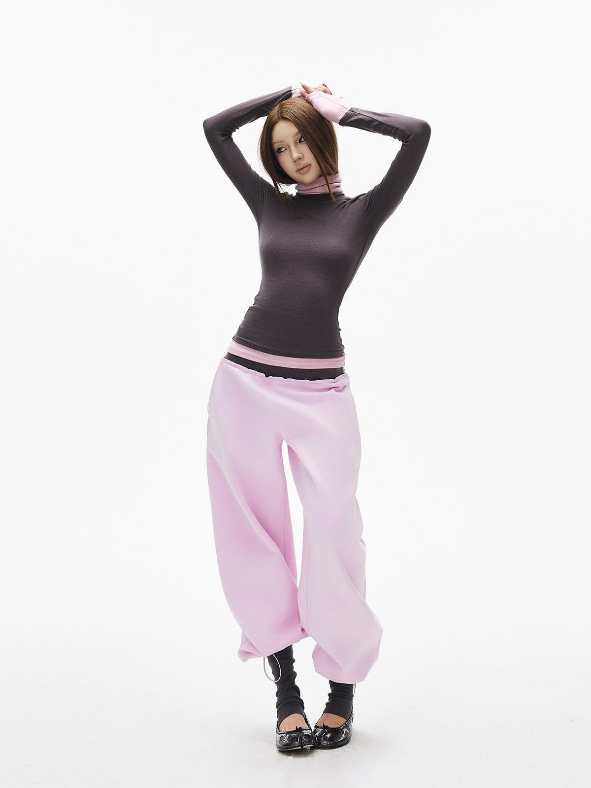 iamxiaa Gray Pink Patch Offset Layered Double Layer Collar Women&