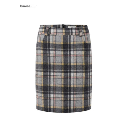 iamxiaa_Gray_Plaid_Leather_Waistband_Straight_Slit_Women&