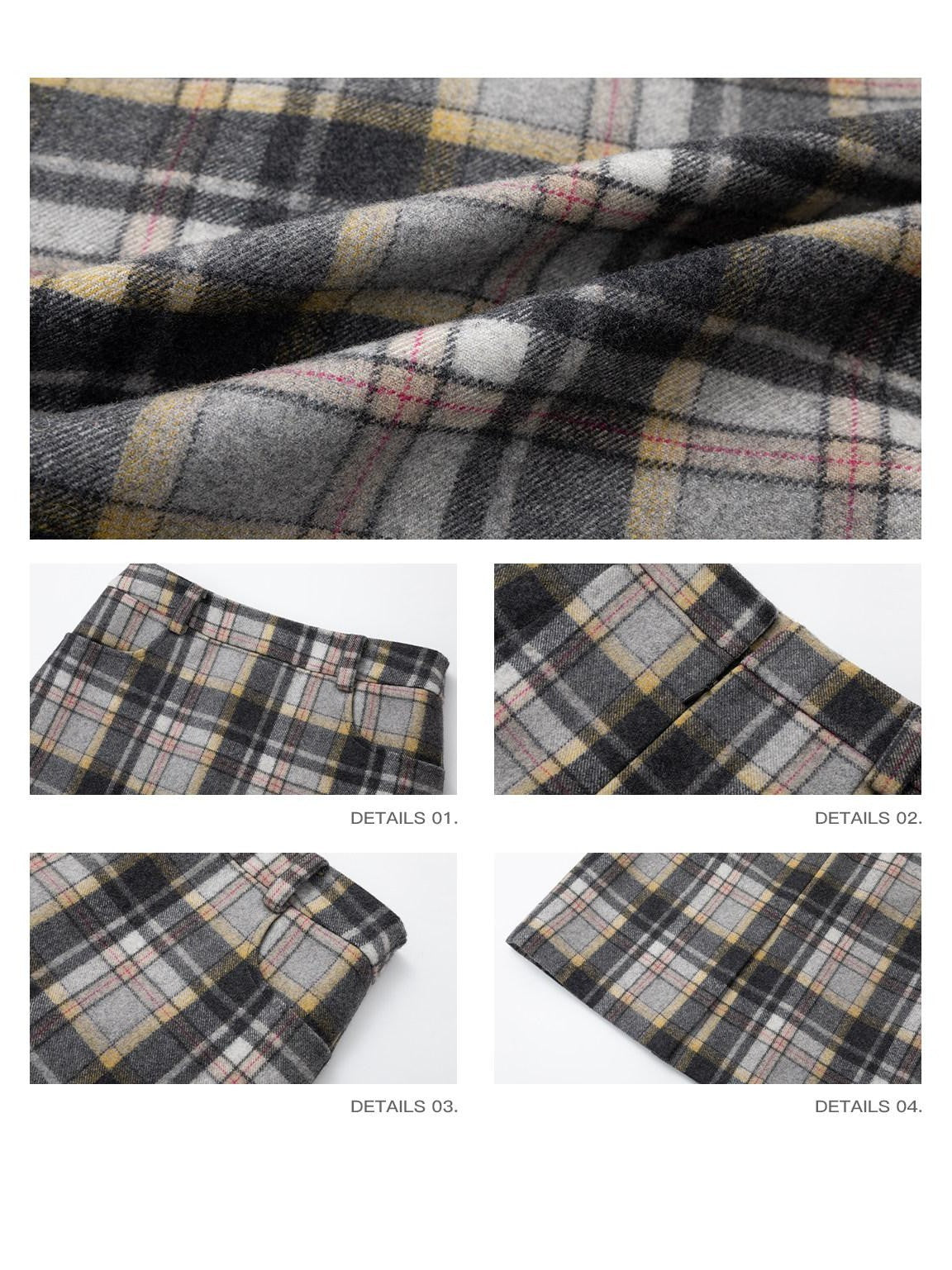 iamxiaa Gray Plaid Leather Waistband Straight Slit Women&